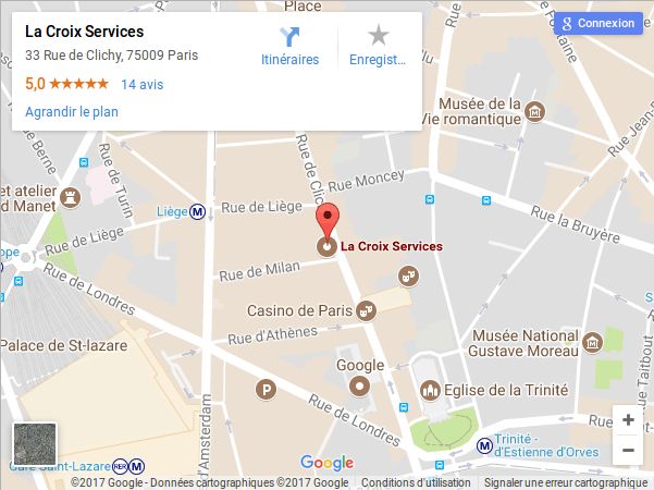 Plan pour la serrurerie La Croix Services rue de Clichy